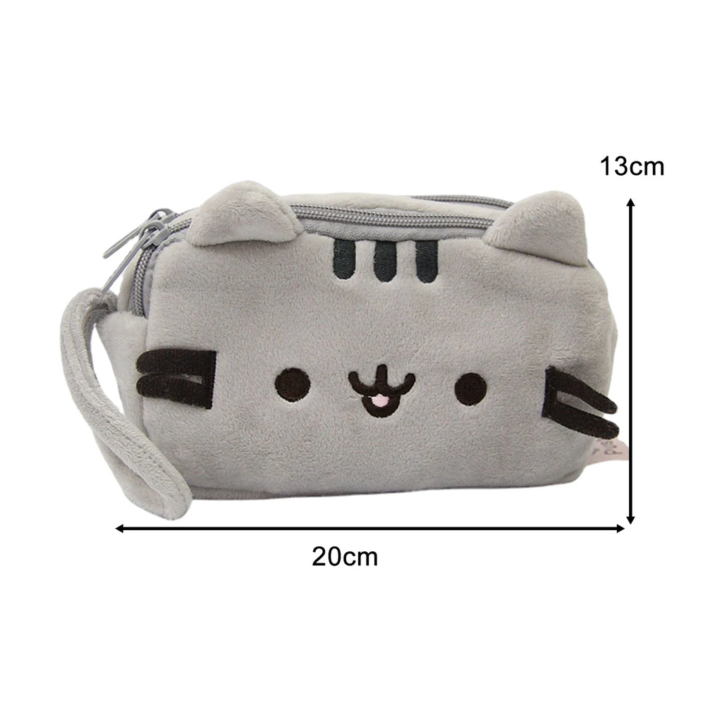 Grey cat plush pencil case product shot