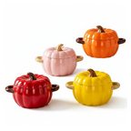 Ceramic pumpkin dutch oven pot set with lids on a white background