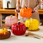 Ceramic pumpkin shaped dutch oven pot set with lids