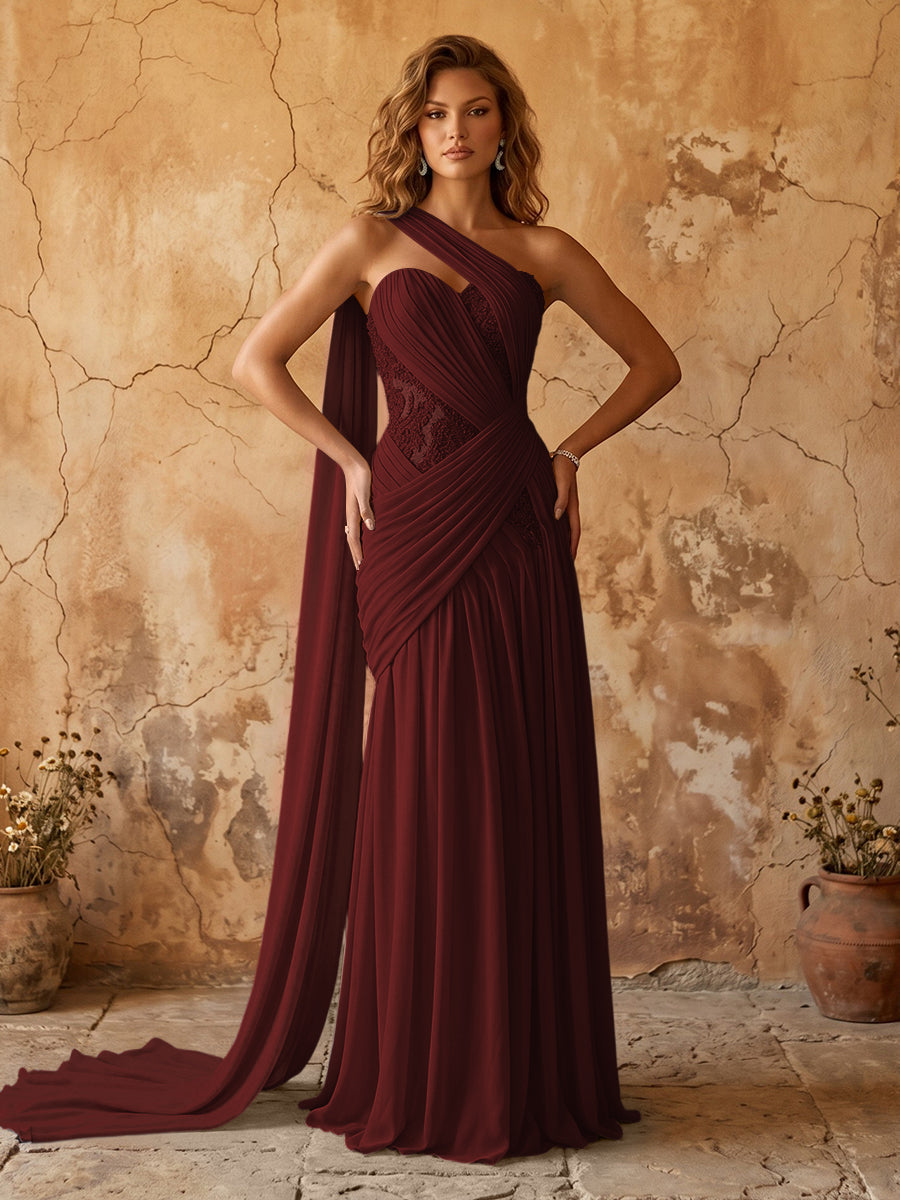 Chiffon A-line prom dress in burgundy