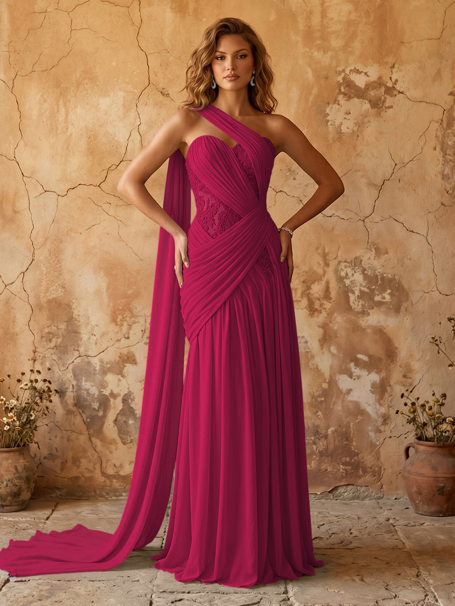 Chiffon A-line prom dress in fuchsia