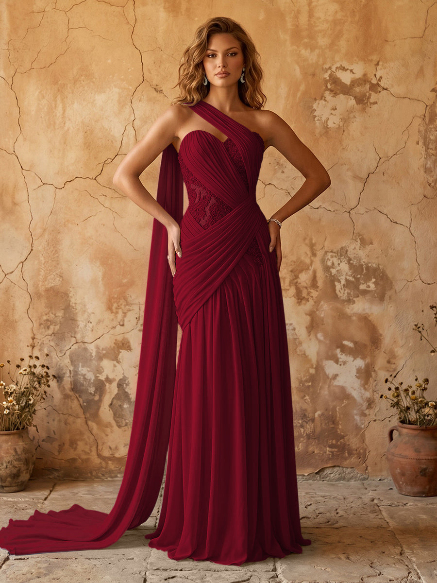 Chiffon A-line prom dress in wine red