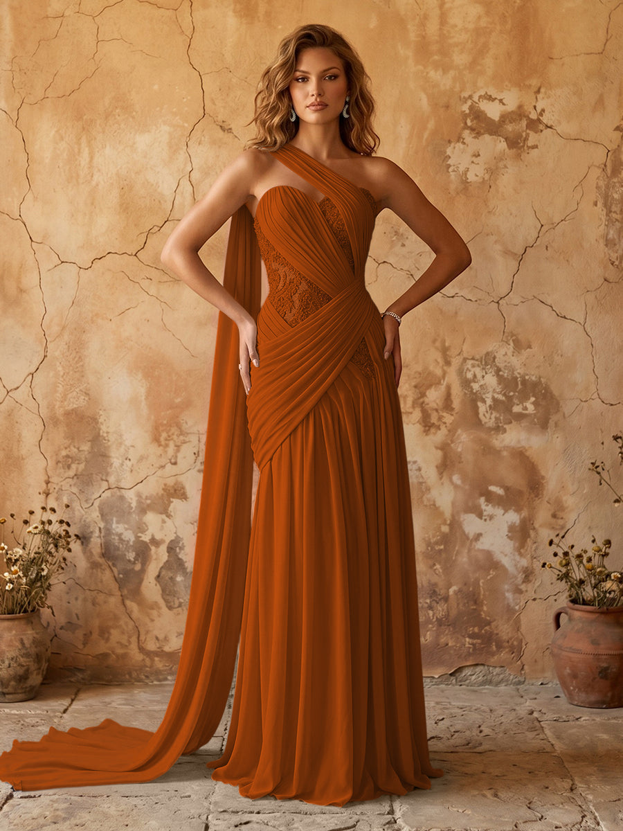 Chiffon A-line prom dress in burnt orange