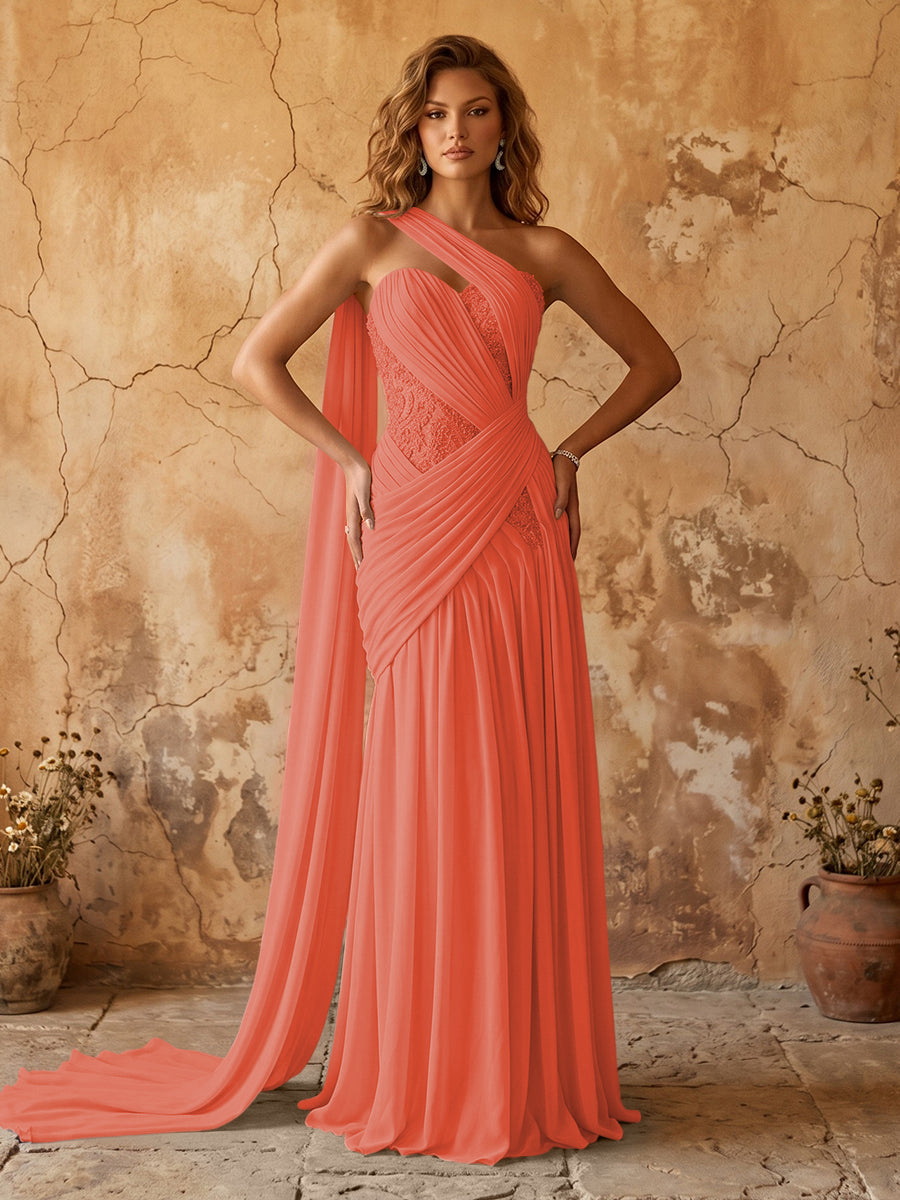 Chiffon A-line prom dress in coral