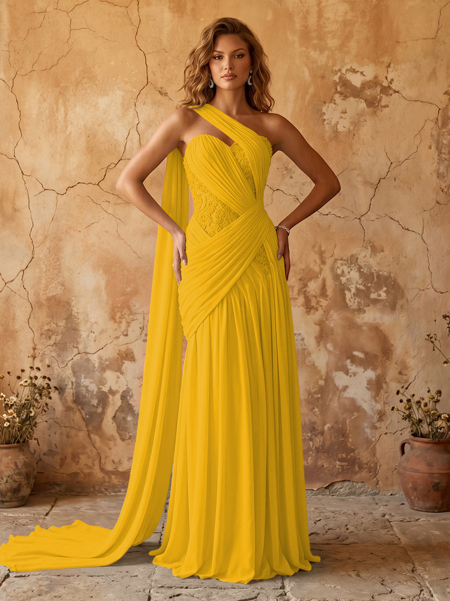 Chiffon A-line prom dress in gold
