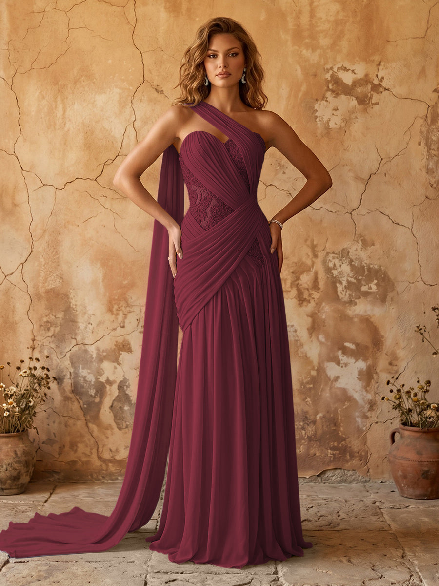 Chiffon A-line prom dress in mulberry