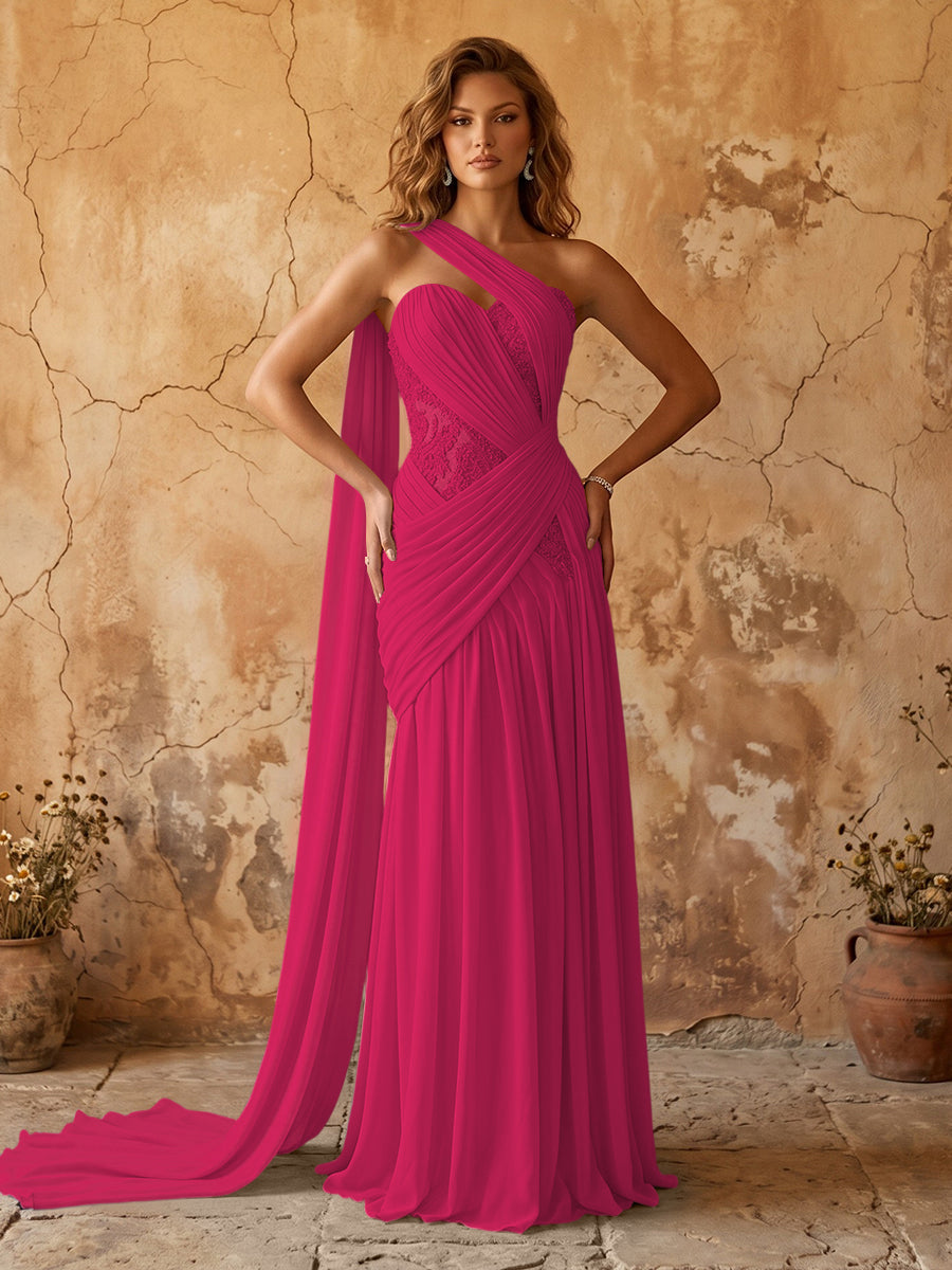 Chiffon A-line prom dress in fuchsia pink