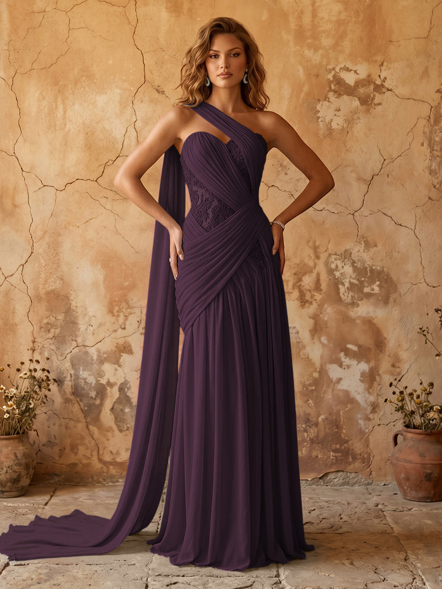 Chiffon A-line prom dress in grape