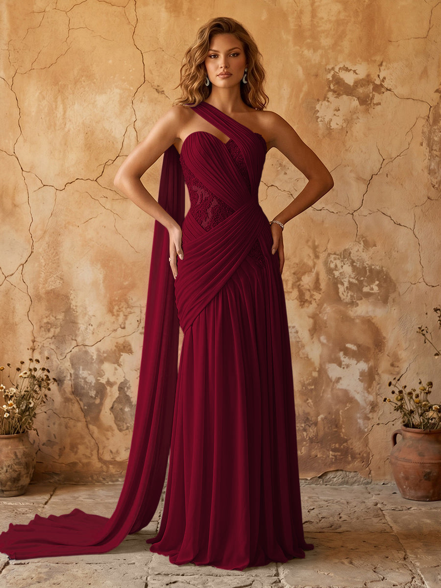Chiffon A-line prom dress in light burgundy