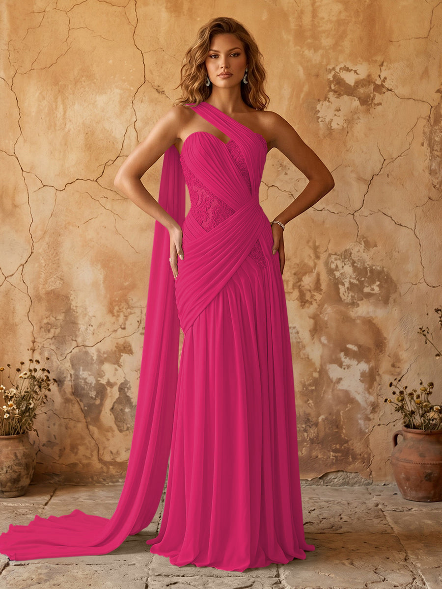 Chiffon A-line prom dress in hot pink