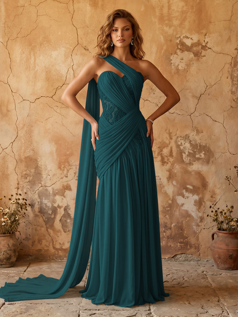 Chiffon A-line prom dress in peacock