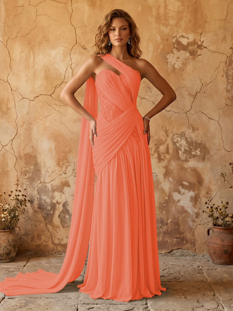 Chiffon A-line prom dress in salmon
