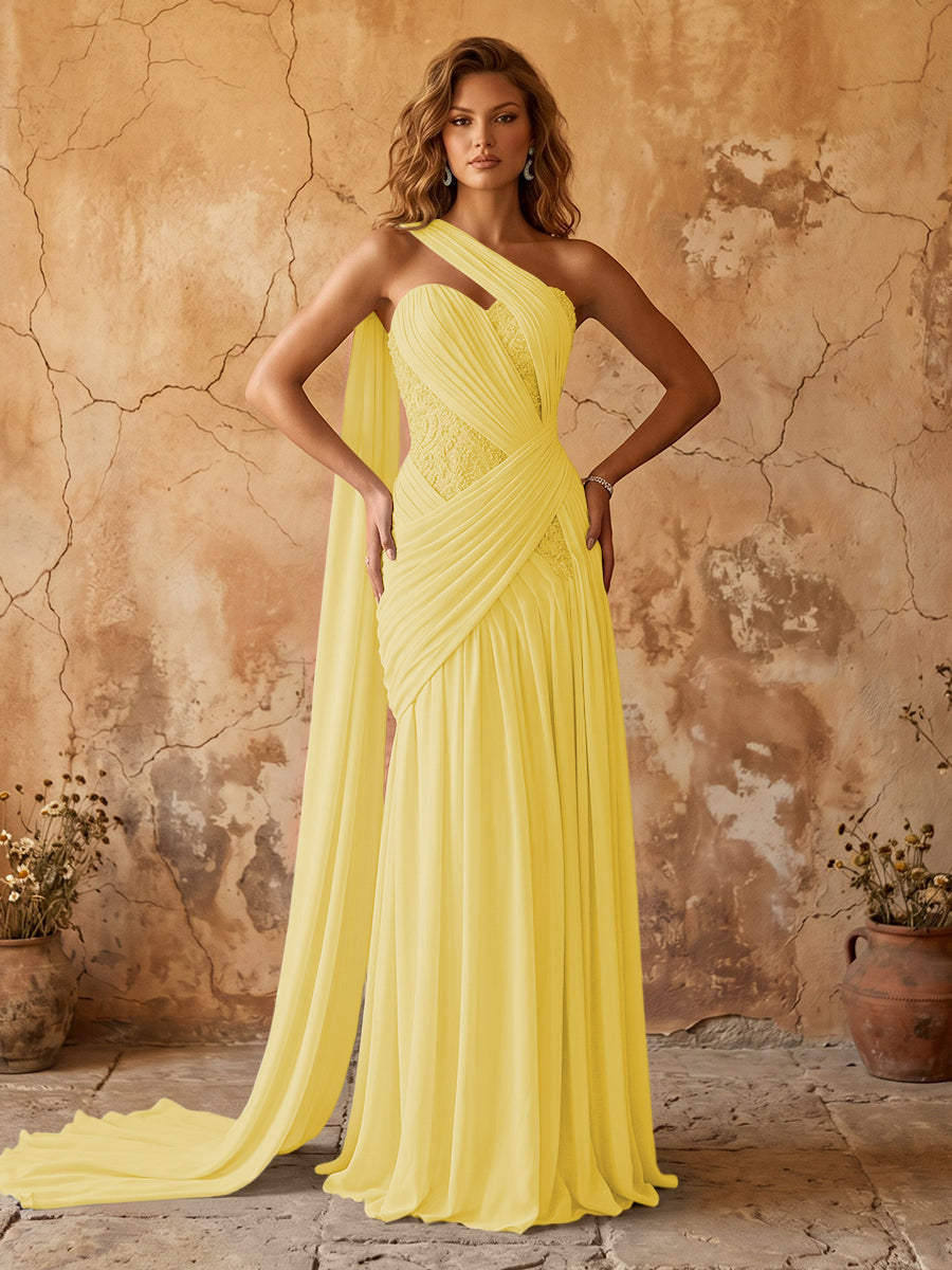 Chiffon A-line prom dress in canary