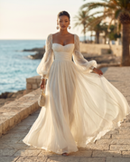 Chiffon long sleeve maxi dress, side view