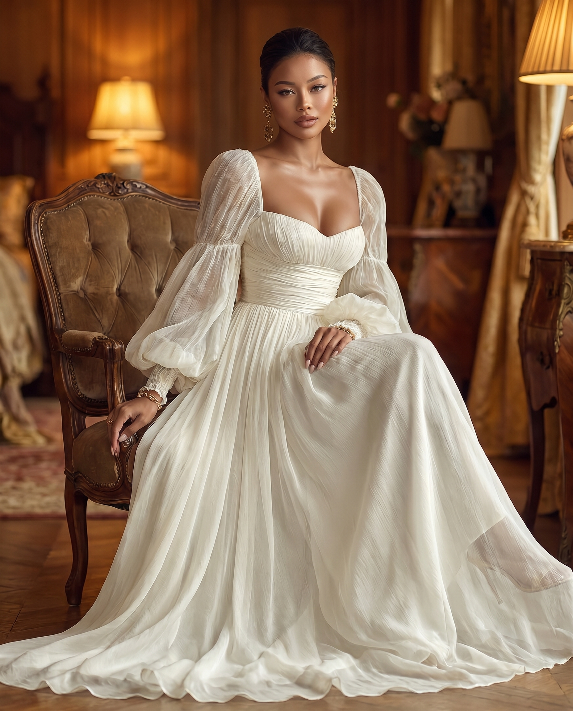 Chiffon long sleeve maxi dress sleeve and waist detail