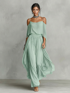 Chiffon cold shoulder two piece set, side view