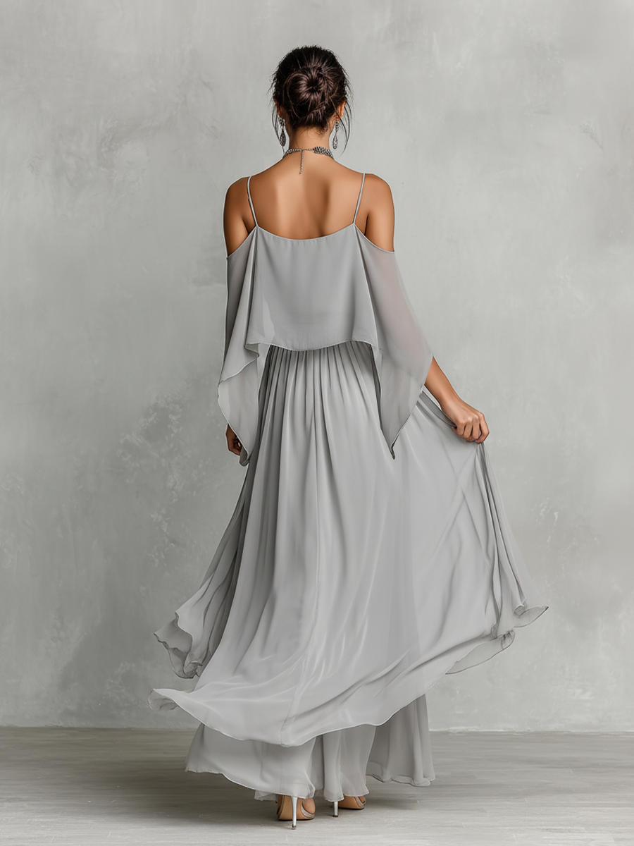 Flared bottom detail of chiffon two piece set