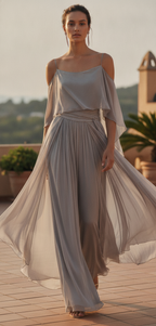 Chiffon two piece set shown in full length