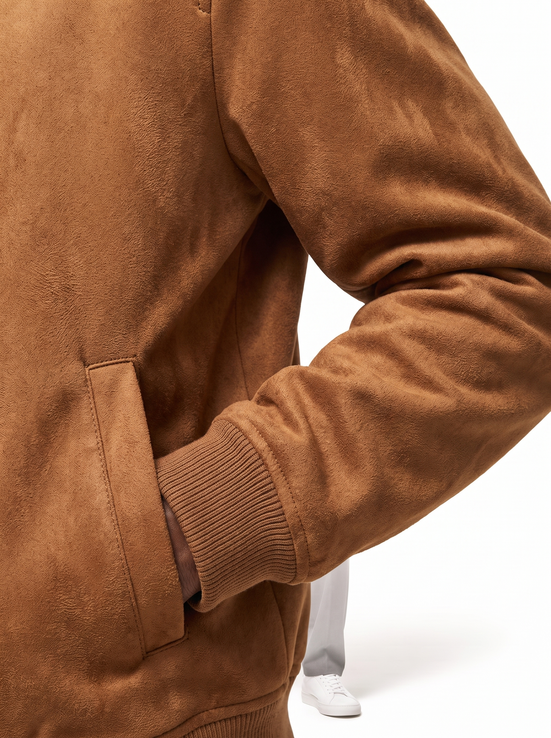 Faux suede texture and ribbed cuff close-up detail