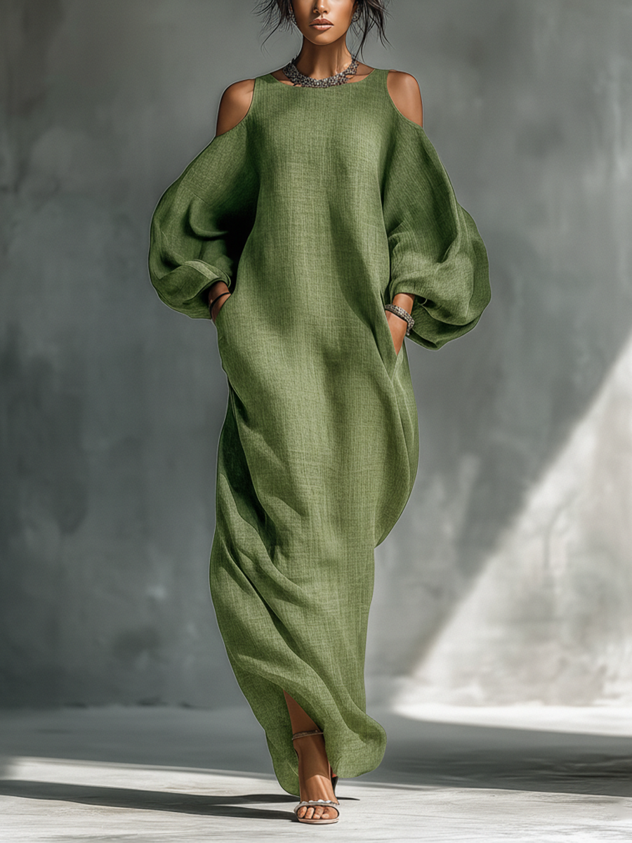 Cold-shoulder maxi dress, side view
