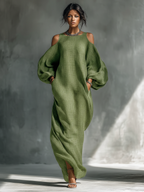 Cold-shoulder maxi dress shoulder cutout detail