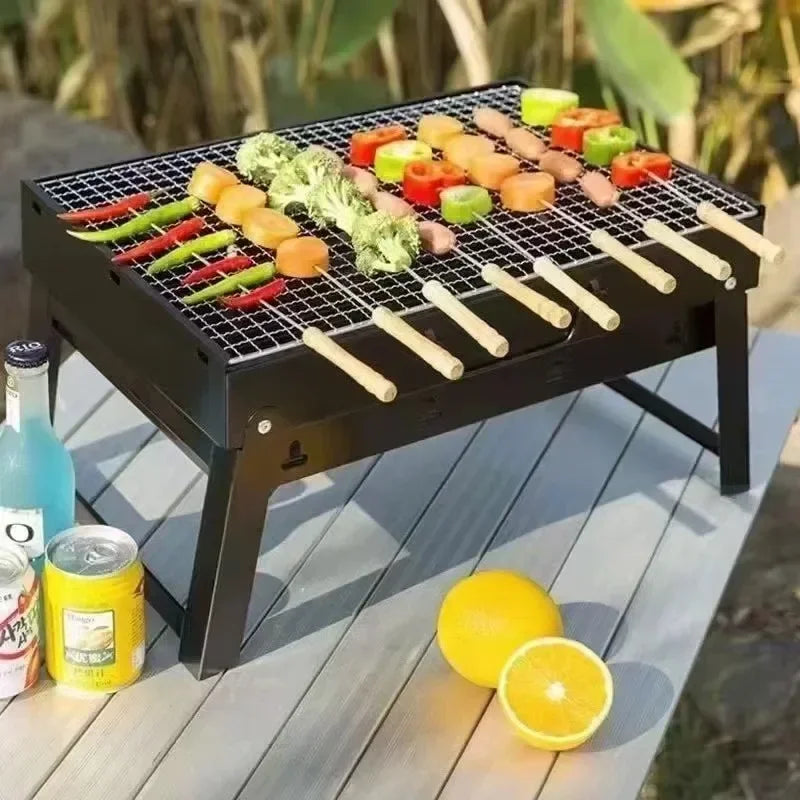 Compact stainless steel charcoal BBQ grill set
