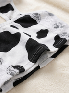 Close up of the cow print fabric