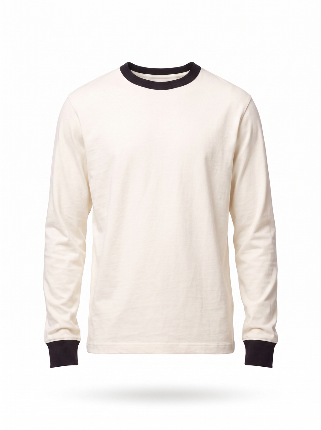 Cream ringer tee product shot on white background