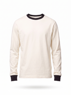 Cream ringer tee product shot on white background