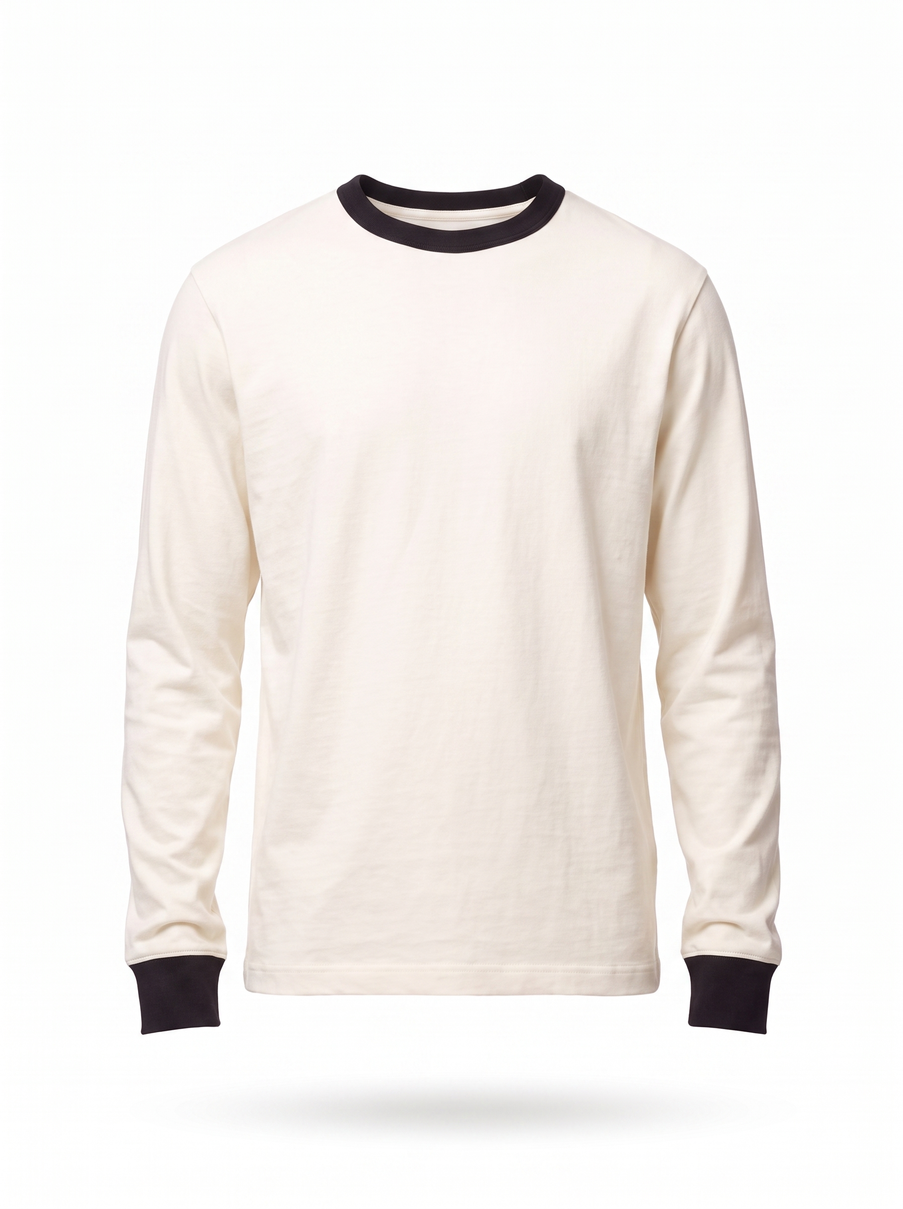 Cream ringer tee product shot on white background