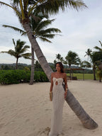 Cut out detail on crochet halter maxi dress