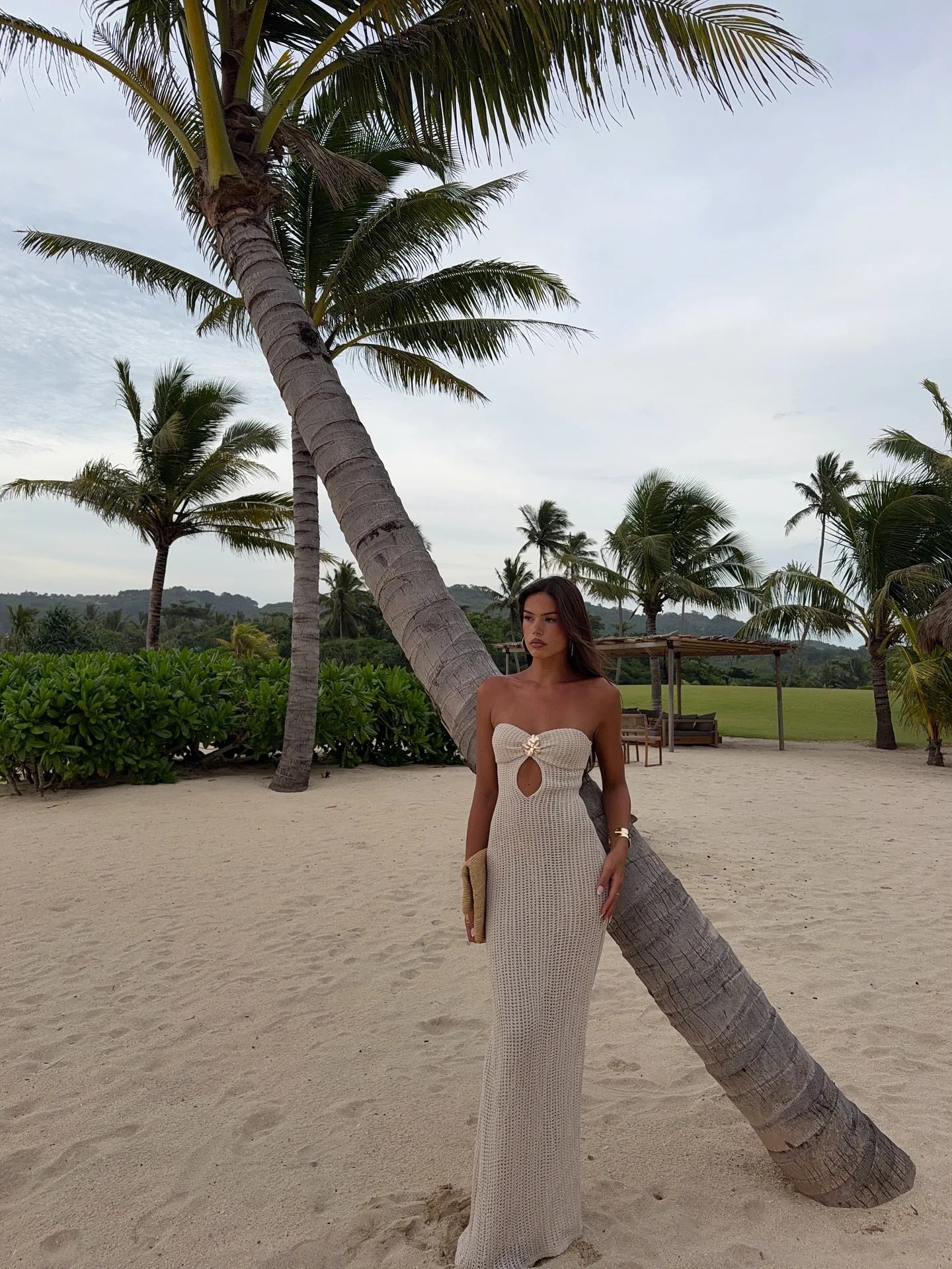 Cut out detail on crochet halter maxi dress
