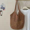 Crochet mesh tote bag, front view
