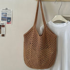 Crochet mesh tote bag, front view