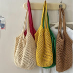 Crochet mesh tote bag knit texture detail