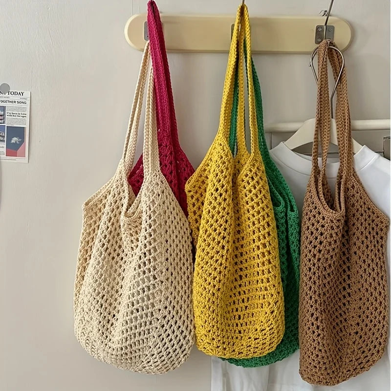 Crochet mesh tote bag knit texture detail