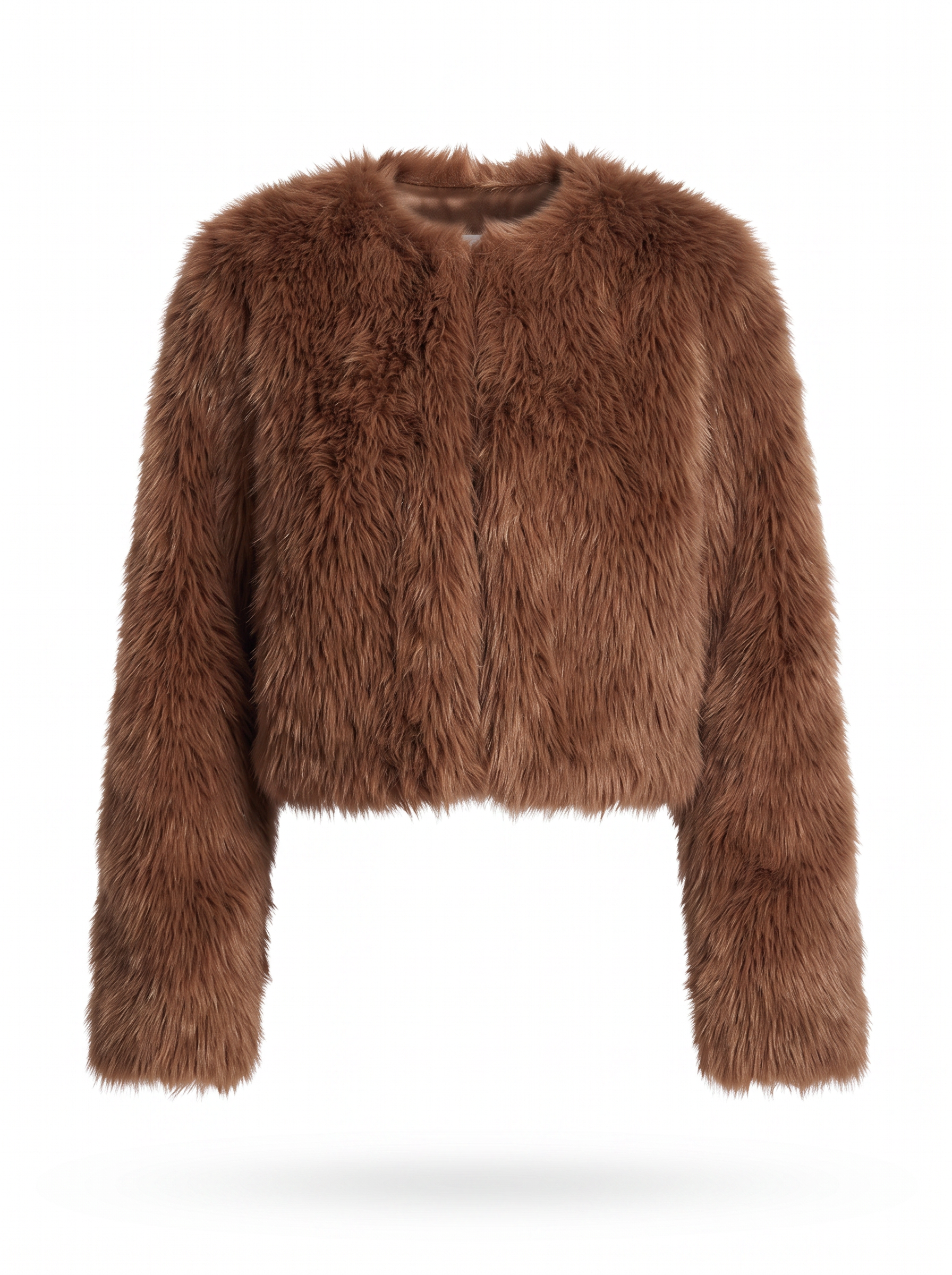 Cropped faux fur jacket product shot on white background