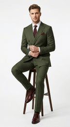 Close up of dark green suit fabric texture and buttons