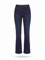 Dark indigo bootcut jeans product shot on white background