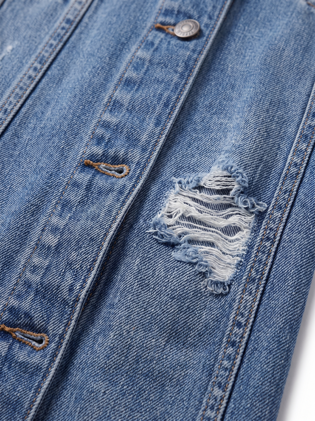 Close-up of the distressed denim texture