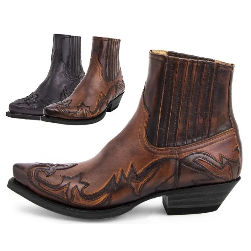 Embroidered western ankle boot, side view