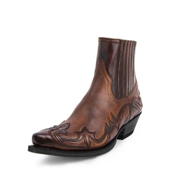 Embroidered western ankle boot, angled view