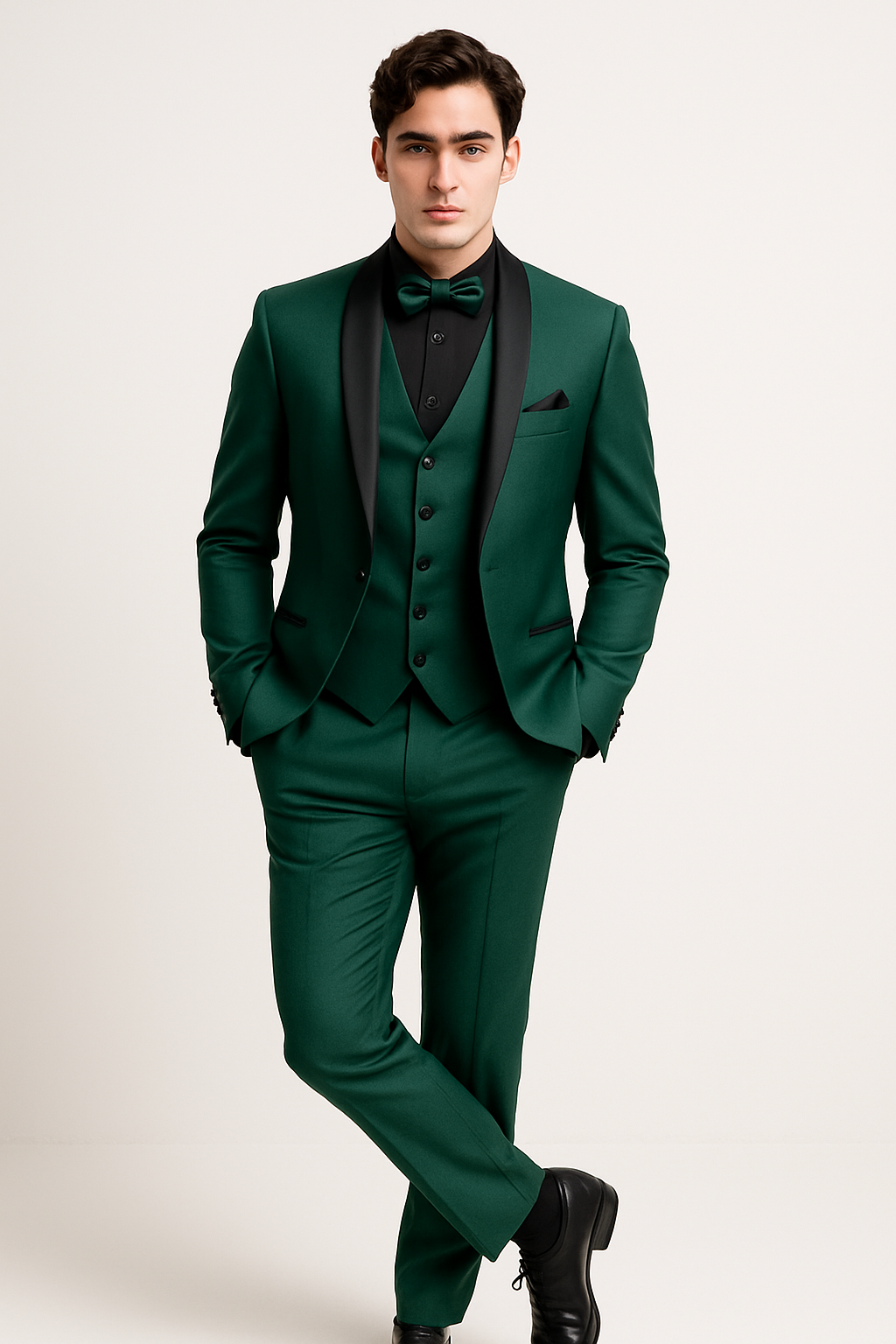 Detail of the black satin lapel and button closure