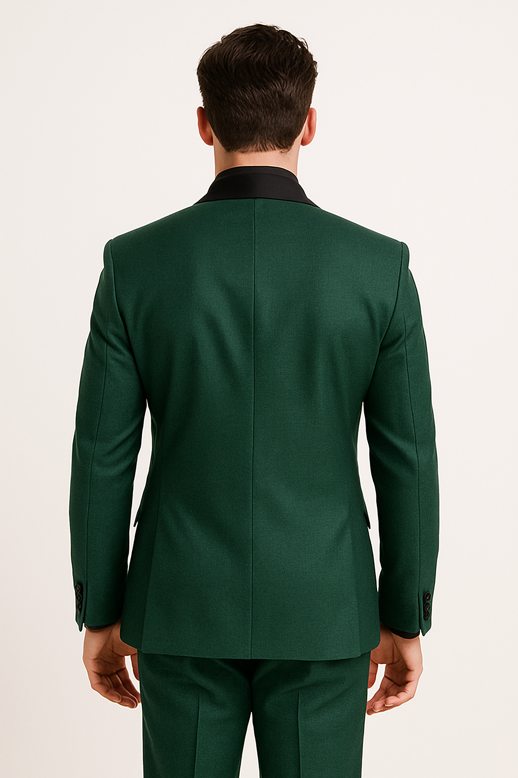 Close up of the suiting fabric and satin lapel texture