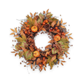 Fall wreath with pumpkins and pinecones on a white background