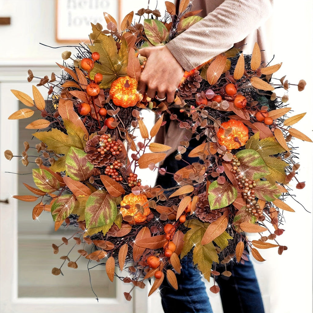 Fall wreath with pumpkins and pinecones, 19.7 inch