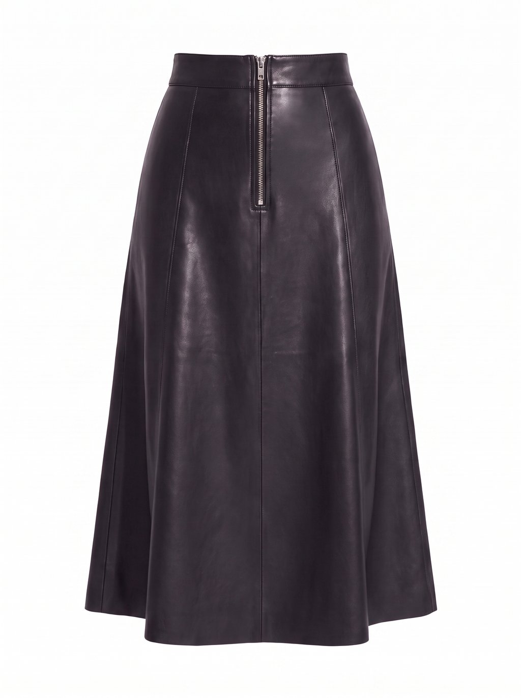 Faux leather midi skirt product shot on white background