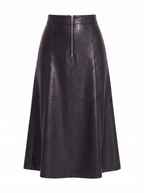 Faux leather midi skirt product shot on white background