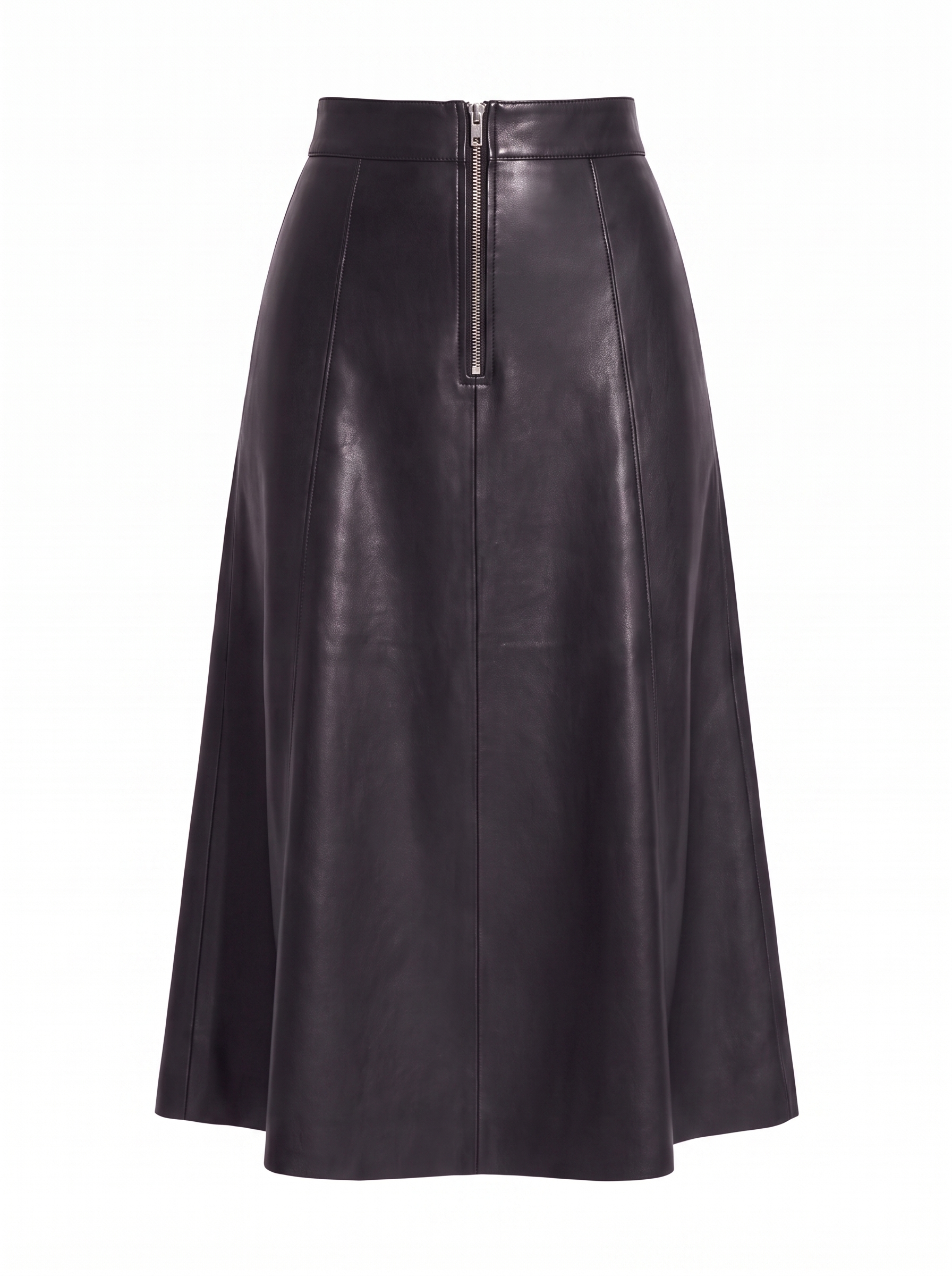 Faux leather midi skirt product shot on white background