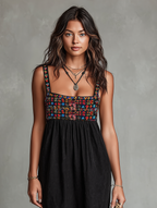 Faux suede embroidered midi dress, side view